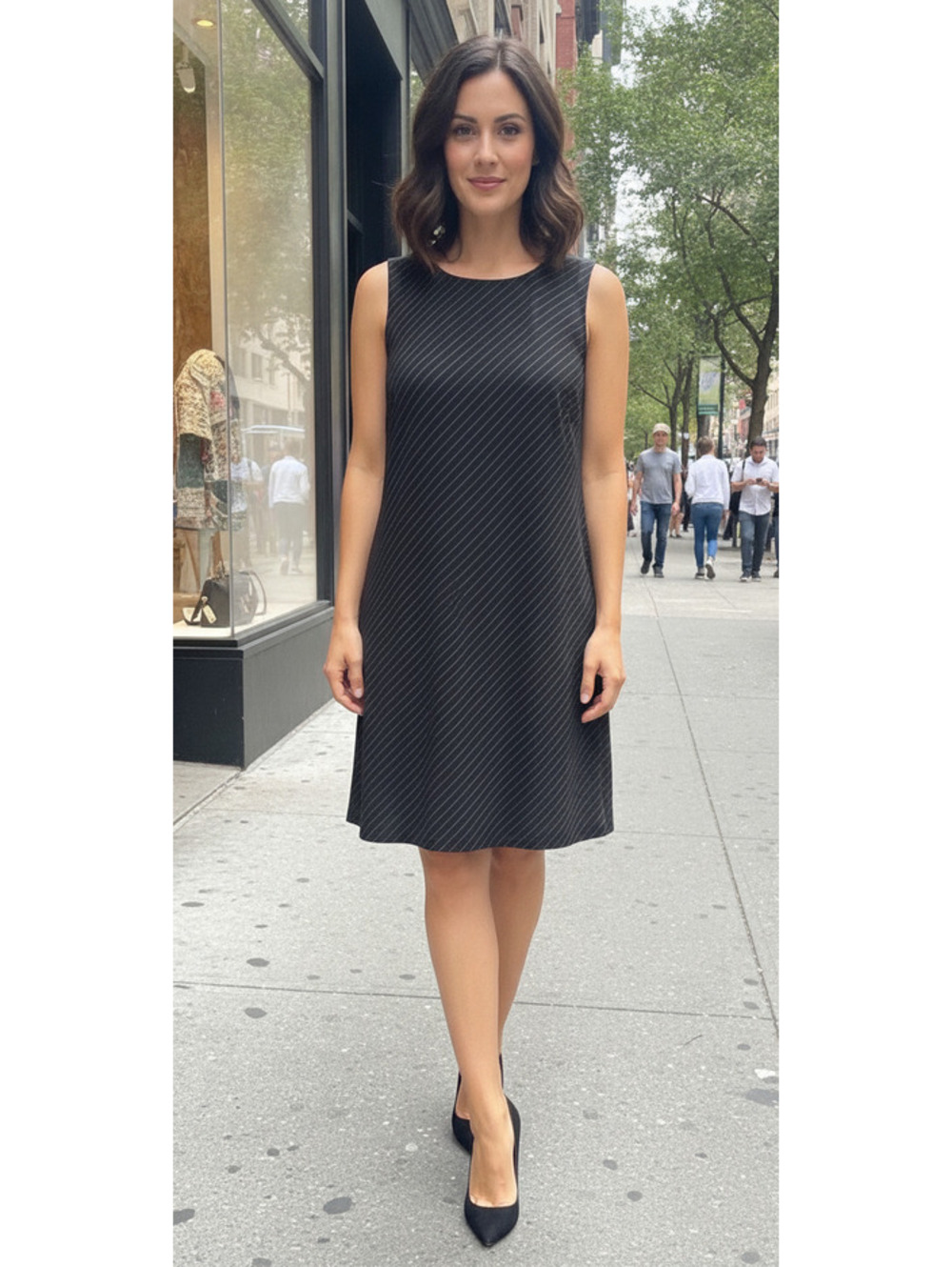 Simply French Collection Black Pinstripe Sleeveless Dress
